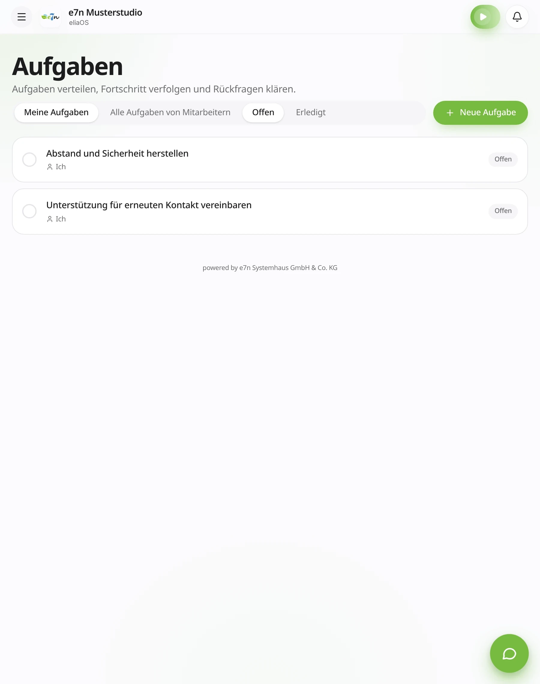 elia.OS Aufgabenmanagement auf einem Tablet