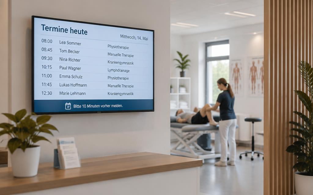 Digital Signage in der Physiotherapie mit Tagesplan für Termine